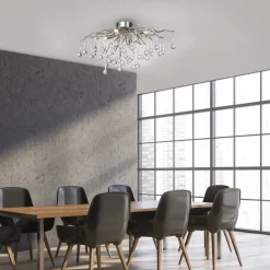 Paul Neuhaus loftlampe Icicle, glaspendel, 4 lyskilder, sølv