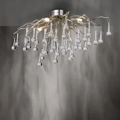 Paul Neuhaus loftlampe Icicle, glaspendel, 4 lyskilder, sølv