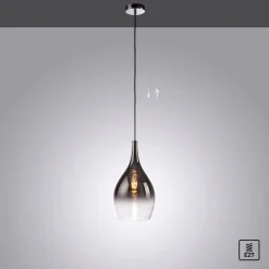 Paul Neuhaus Pilua hængelampe, røggrå, glas, Ø 20 cm, E27