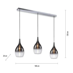 Paul Neuhaus Pilua hængelampe, røg, glas, 100 cm, 3 lyskilder.