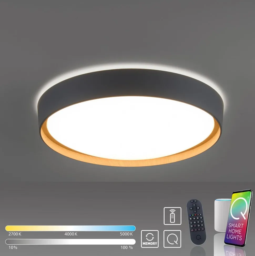Paul Neuhaus Q-EMILIA LED-loftslampe, grå/træ