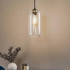 Pendellampe Kaja med lang, klar glasskærm