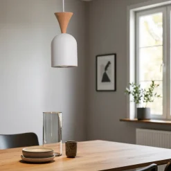 Pendellampe Nolan, Ø 11 cm, hvid/eg, metal/træ