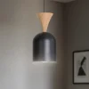 Pendellampe Nolan, Ø 11 cm, sort/eg, metal/træ