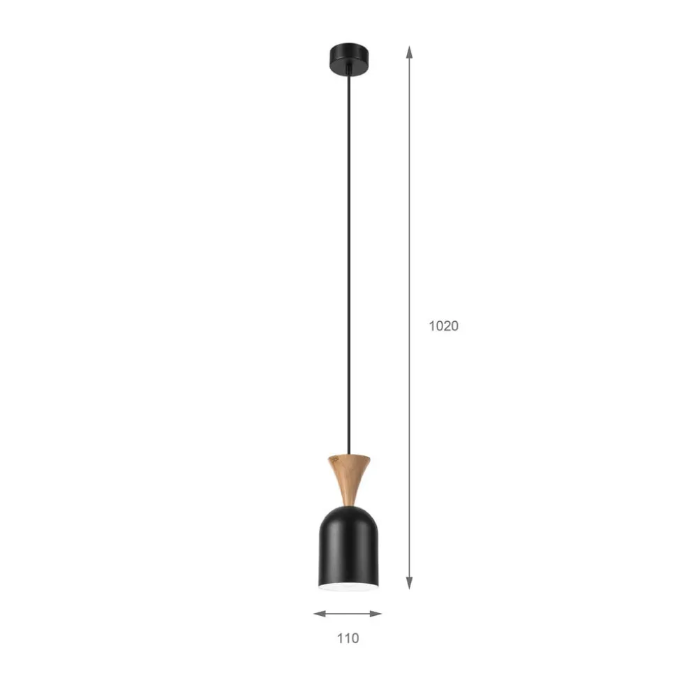 Pendellampe Nolan, Ø 11 cm, sort/eg, metal/træ
