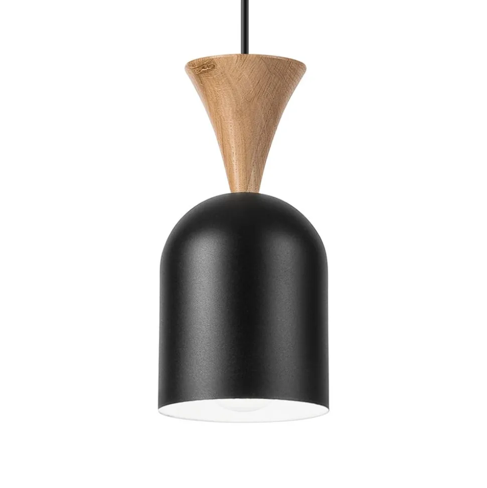 Pendellampe Nolan, Ø 11 cm, sort/eg, metal/træ