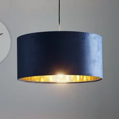 Pendellampe Salina silke stof blå/guld Ø 50cm