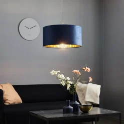 Pendellampe Salina silke stof blå/guld Ø 50cm