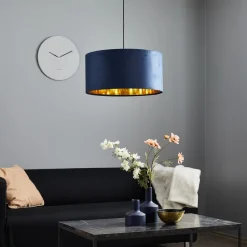Pendellampe Salina silke stof blå/guld Ø 50cm