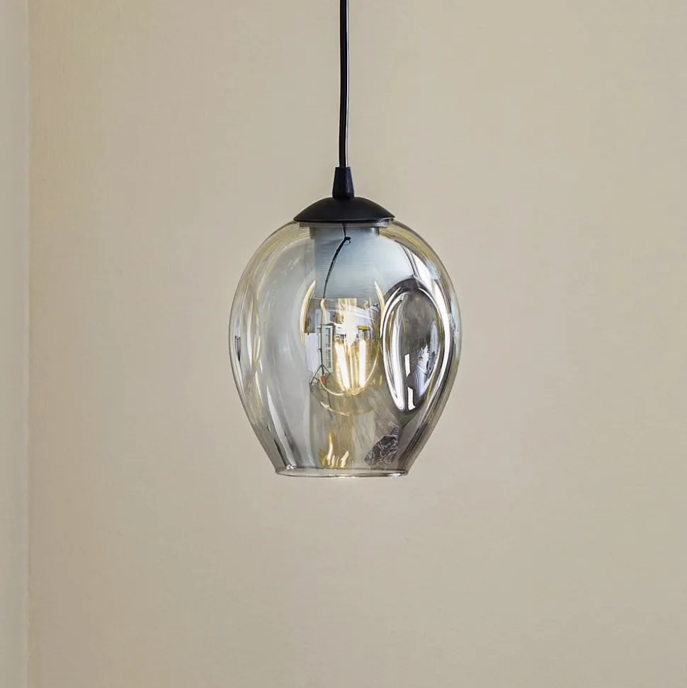 Pendellampe Starla, glas grafit, 1 lyskilde rund