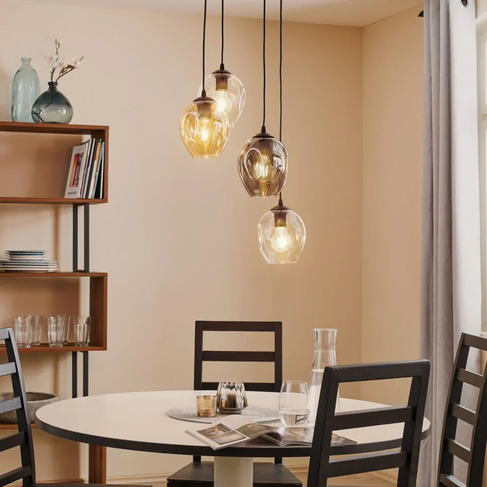 Pendellampe Starla rund 4 lyskilder grafit/amber/klar