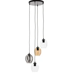 Pendellampe Starla rund 4 lyskilder grafit/amber/klar