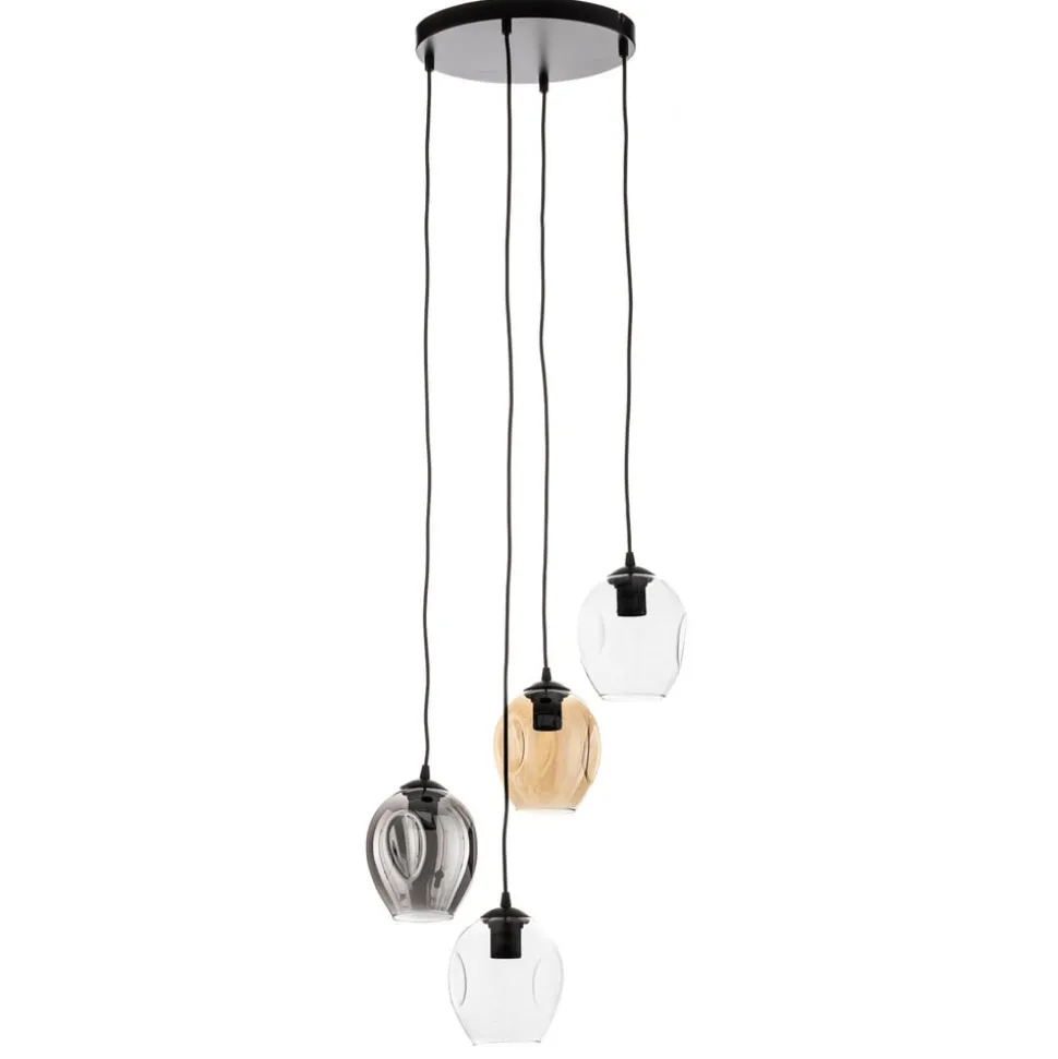 Pendellampe Starla rund 4 lyskilder grafit/amber/klar
