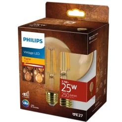 Philips E27 LED-pære globe G95 3,1 W 1.800 K guld