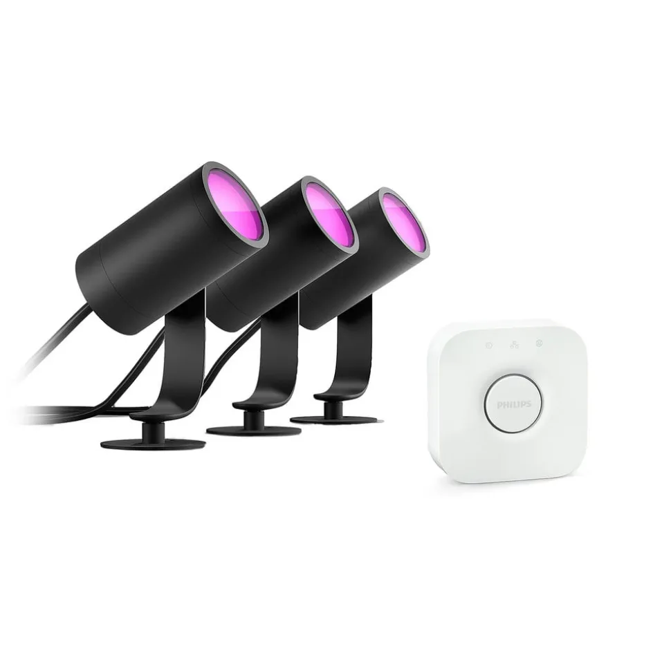 Philips Hue LED-spot Lily, sæt med 3, bridge, RGB, CCT, IP65