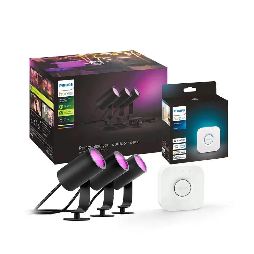 Philips Hue LED-spot Lily, sæt med 3, bridge, RGB, CCT, IP65