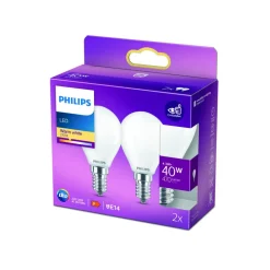 Philips LED-dråbepære E14 4,3 W 2.700 K opal 2 stk