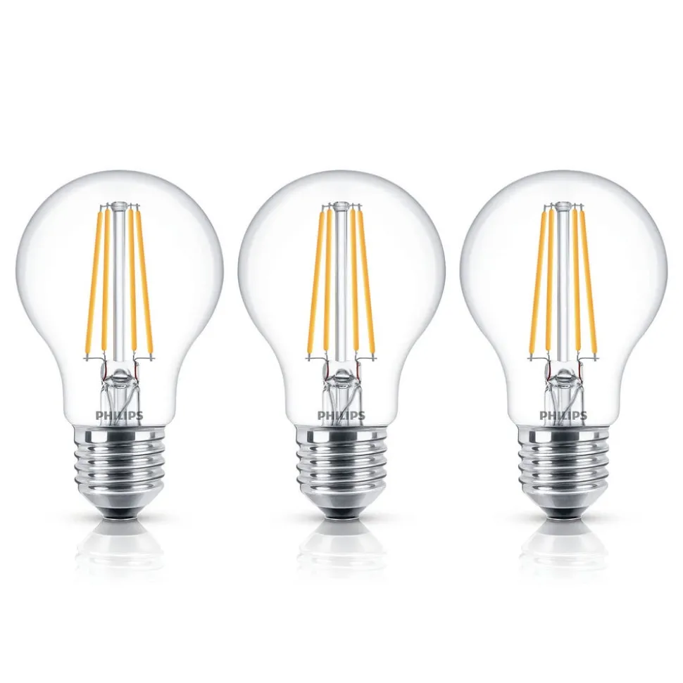 Philips LED-pære Classic E27 A60 7W 827 klar 3stk.