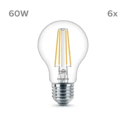 Philips LED-pære E27 7 W 850lm 4.000 K klar 6 stk
