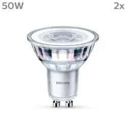 Philips LED-pære GU10 4,6W 390lm 840 klar 36° 2 stk
