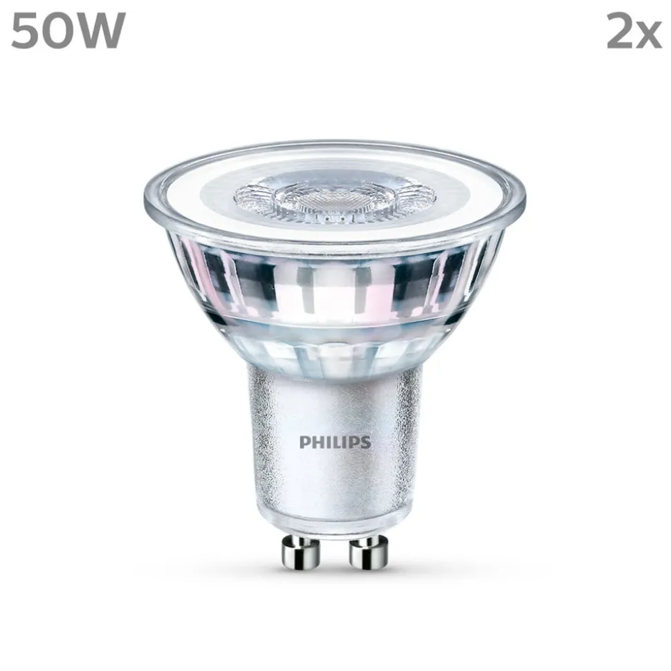 Philips LED-pære GU10 4,6W 390lm 840 klar 36° 2 stk