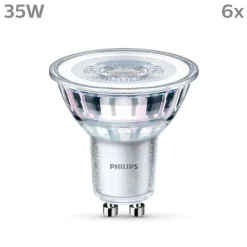 Philips LED-pære GU10 3,5W 255lm 827 klar 36° 6stk