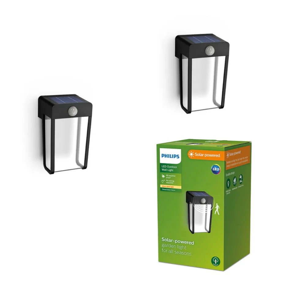 Philips LED-solcellelampe Shroud, sort/klar, 2-pak