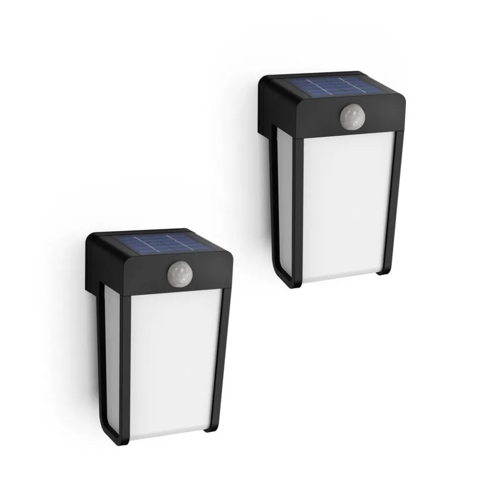 Philips LED-solcellelampe Shroud, sort/opal, 2-pak