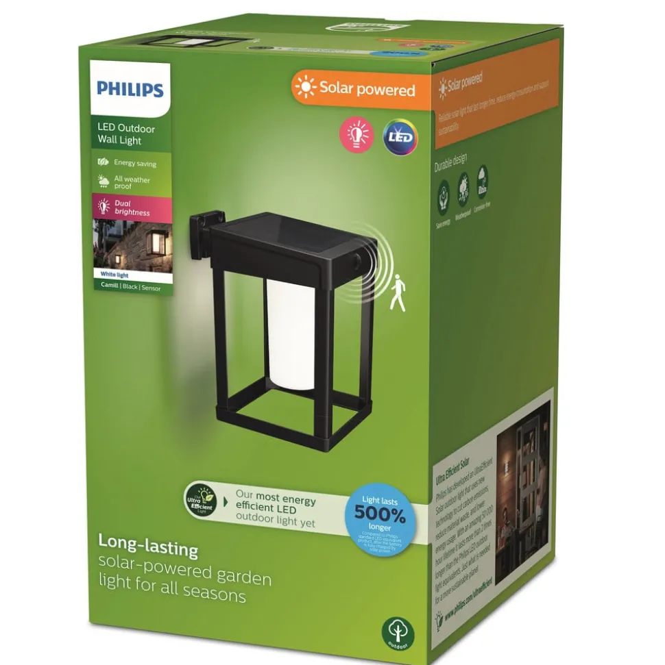 Philips solcelle-væglampe Camill sort/hvid 14 x 14 cm