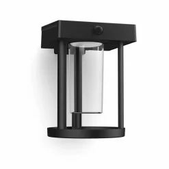 Philips solcelle-væglampe Camill, sort/klar, Ø 14 cm
