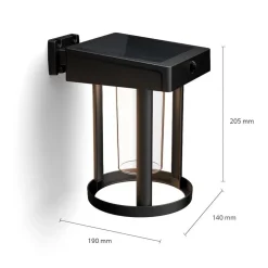 Philips solcelle-væglampe Camill, sort/klar, Ø 14 cm