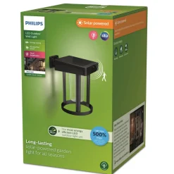 Philips solcelle-væglampe Camill, sort/klar, Ø 14 cm