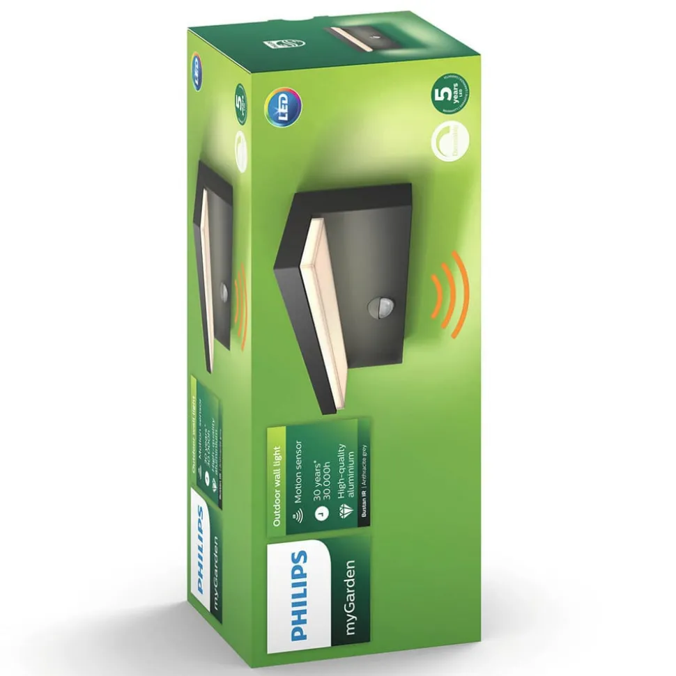 Philips udendørs LED-væglampe Bustan Sensor 2.700 K
