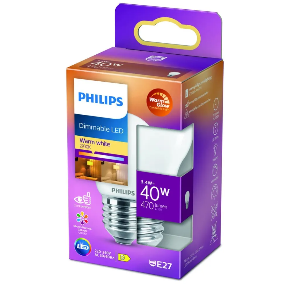 Philips WarmGlow LED Classic E27 P45 3,4 W mat