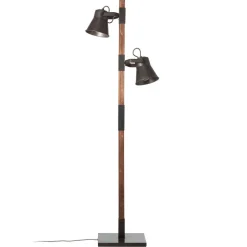 Plow gulvlampe med 2 spot, sort/mørkt træ