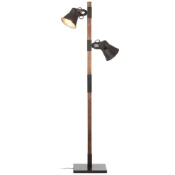 Plow gulvlampe med 2 spot, sort/mørkt træ