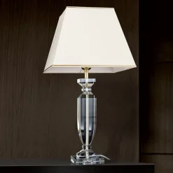 Pokal bordlampe med krystal, guld/creme