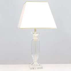 Pokal bordlampe med krystal, guld/creme