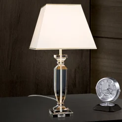 Pokal bordlampe med krystal, guld/creme