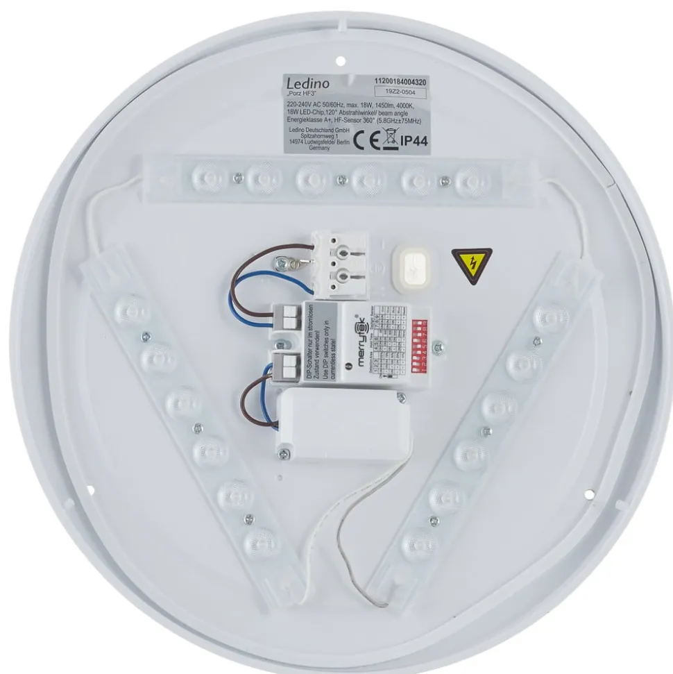 Porz LED-loftlampe IP44, HF-sensor, hvid