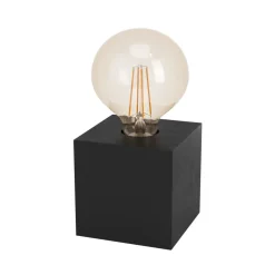 Prestwick 2 bordlampe med træterning, sort