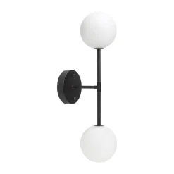 PR Home Sigma D væglampe, sort/opal, 2 lyskilder, 49 cm glas