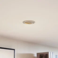 Prios forsænket loftlampe Fibur, beige, aluminium, Ø 8,2 cm