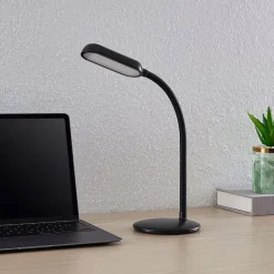 Prios LED genopladelig bordlampe Opira, sort, USB, touchdæmper