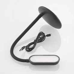 Prios LED genopladelig bordlampe Opira, sort, USB, touchdæmper