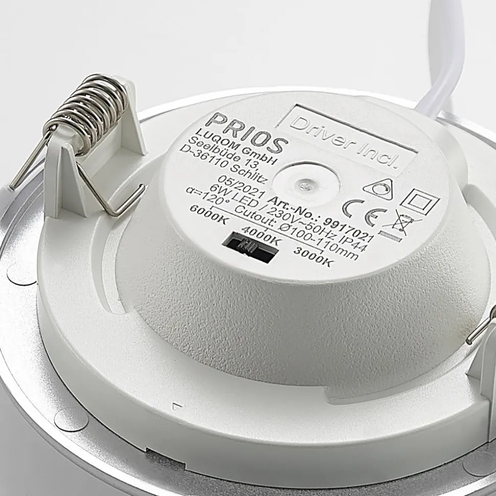 Prios LED-indbygningslampe Cadance, sølv, 12 cm, CCT, IP44