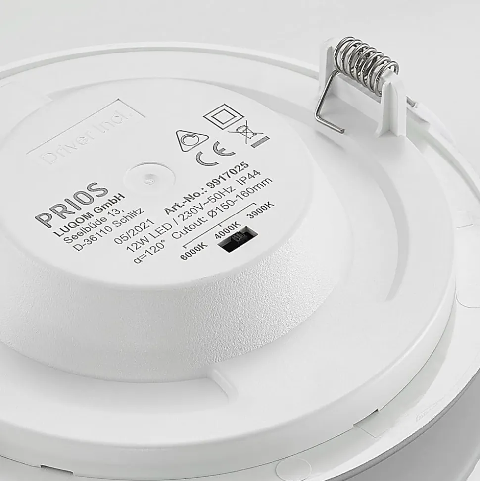 Prios LED-indbygningslampe Cadance, sølv, 17 cm, CCT, IP44