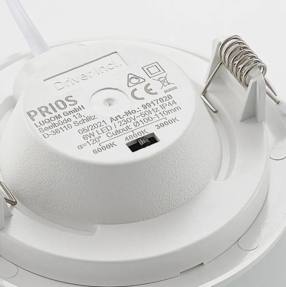Prios LED-indbygningslampe Cadance, hvid, 12 cm, sæt med 3, CCT