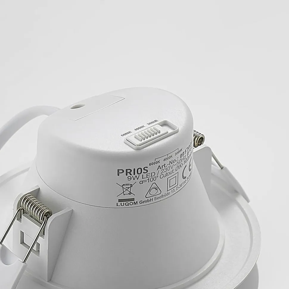 Prios LED-indbygningsspot Rida, hvid. Ø 12 cm, CCT, IP44