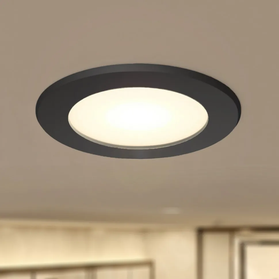 Prios LED-indbygningsspot Rida, sort, Ø 10 cm, CCT, IP44